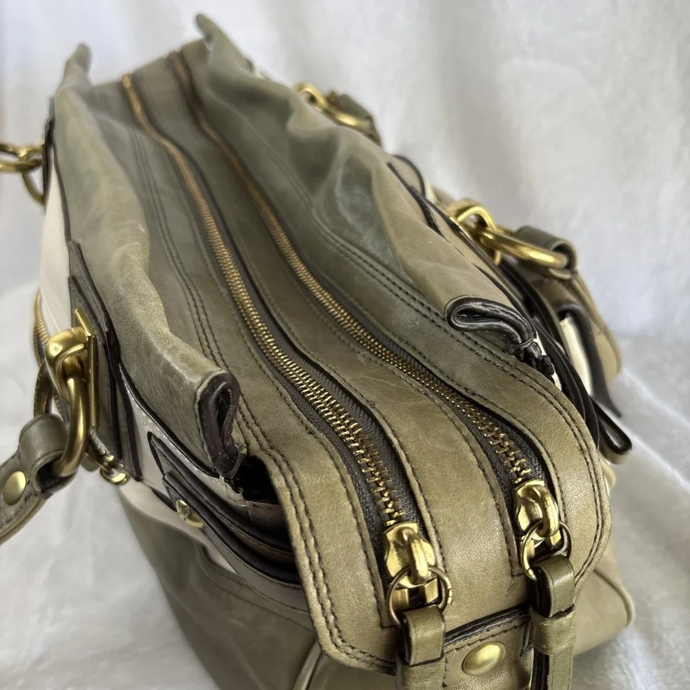 COACH Legacy Army Green White Leather penelope spectator bag 13165